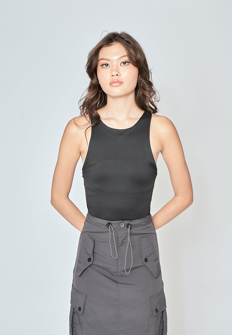 Barba Black Round Neck Sleeveless Bodysuit