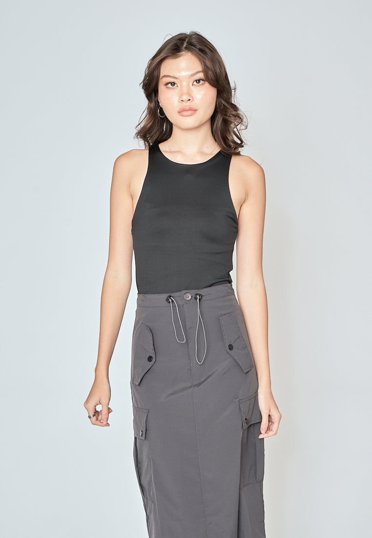 Barba Black Round Neck Sleeveless Bodysuit