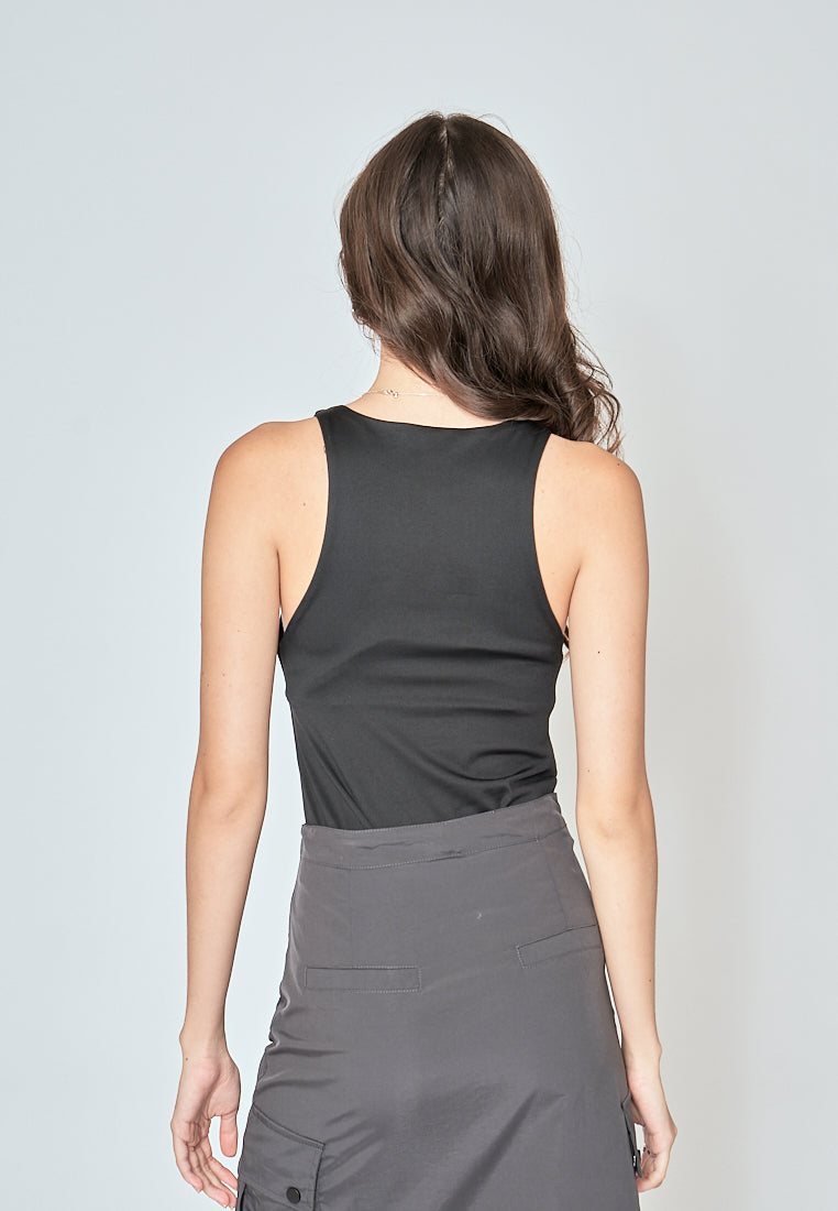 Barba Black Round Neck Sleeveless Bodysuit