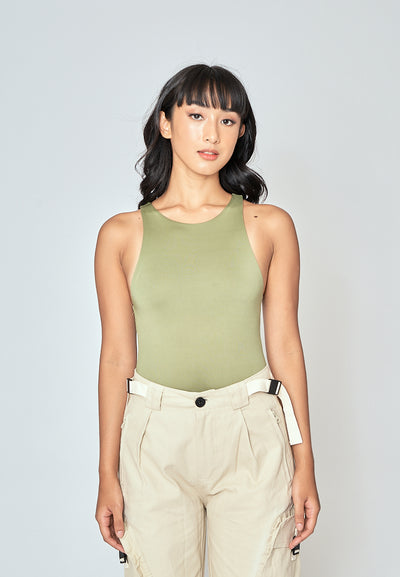 Barba Sage Green Round Neck Sleeveless Bodysuit