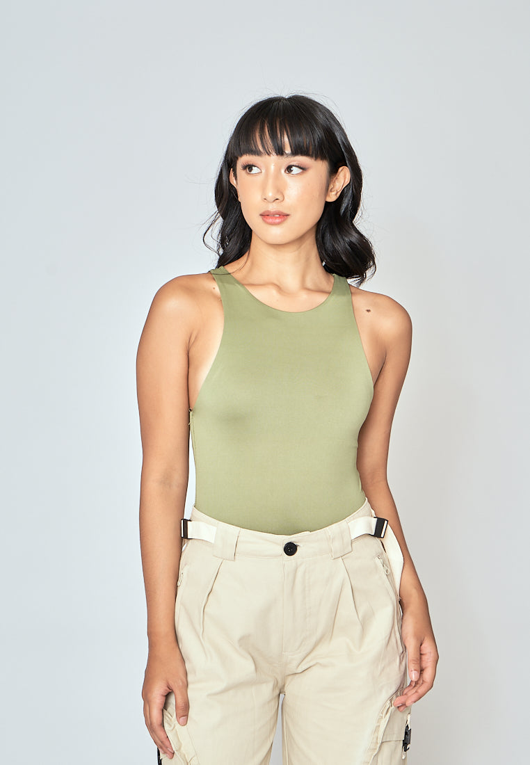 Barba Sage Green Round Neck Sleeveless Bodysuit