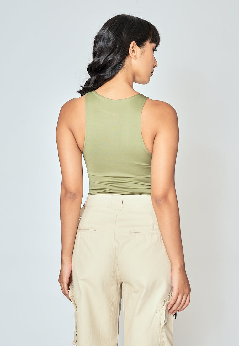 Barba Sage Green Round Neck Sleeveless Bodysuit