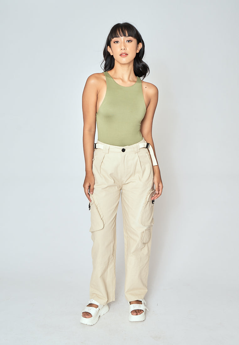 Barba Sage Green Round Neck Sleeveless Bodysuit
