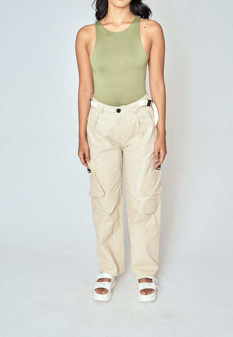 Barba Sage Green Round Neck Sleeveless Bodysuit