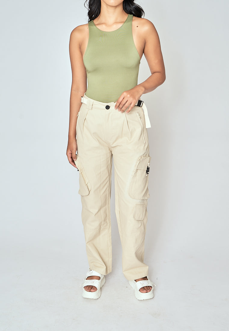 Barba Sage Green Round Neck Sleeveless Bodysuit