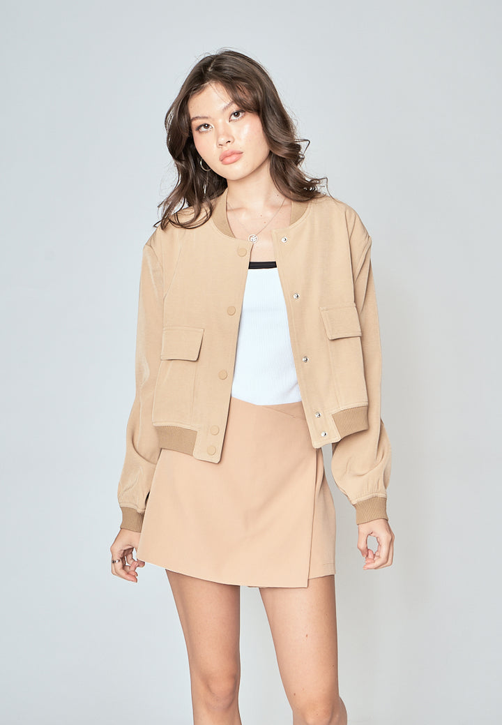 Emerie Khaki Overlap Side Zipper Casual Mini Skort