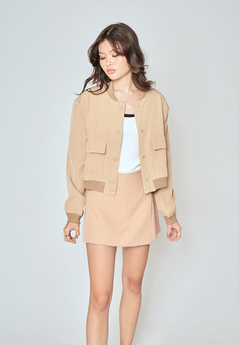 Emerie Khaki Overlap Side Zipper Casual Mini Skort