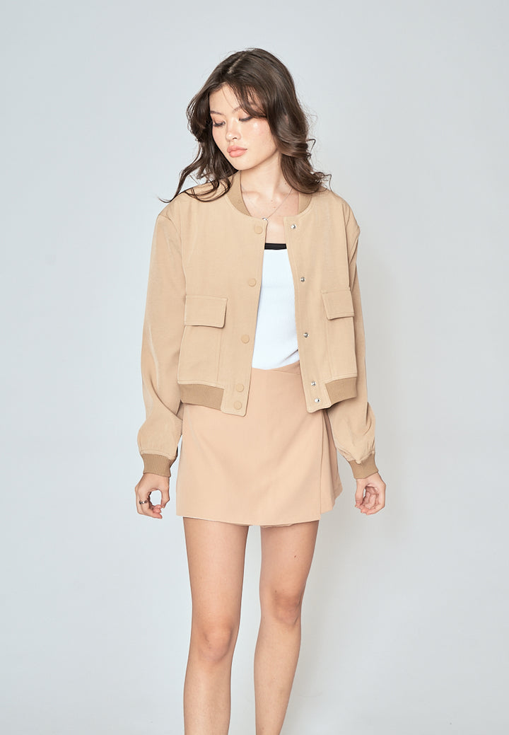 Emerie Khaki Overlap Side Zipper Casual Mini Skort