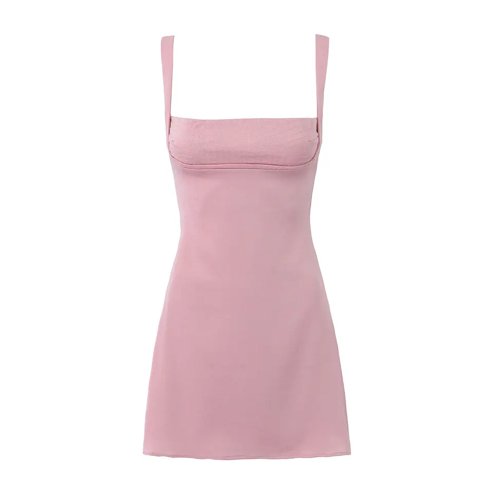 Nikkola Pink Square Neck Shoulder Strap Sleeveless Mini Dress