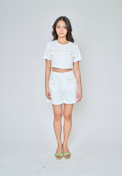 Stabler White Zipper Fly Chain Front Pockets Casual Shorts