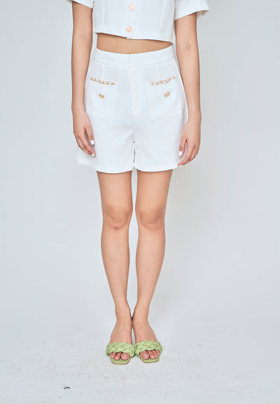 Stabler White Zipper Fly Chain Front Pockets Casual Shorts