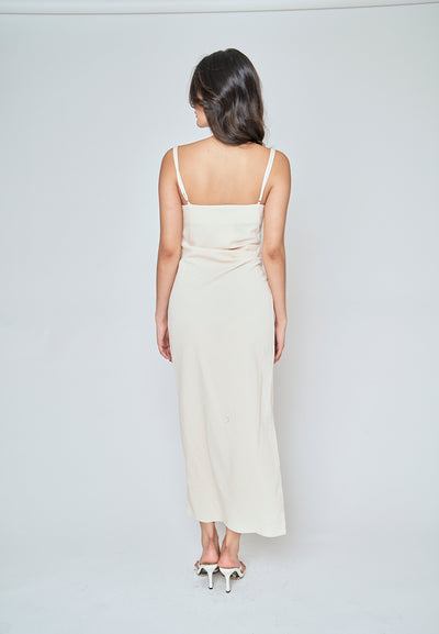 Aspen Cream Cowl Neck Sleeveless Ruch Side Midi Dress