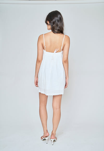 Arvelle White V Neck Sleeveless Lace Hem Mini Dress