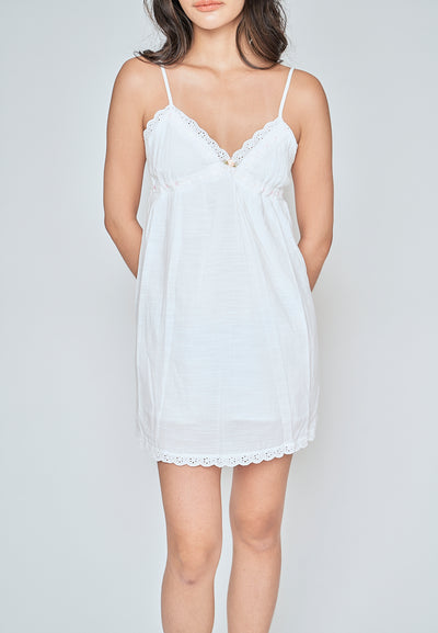 Arvelle White V Neck Sleeveless Lace Hem Mini Dress
