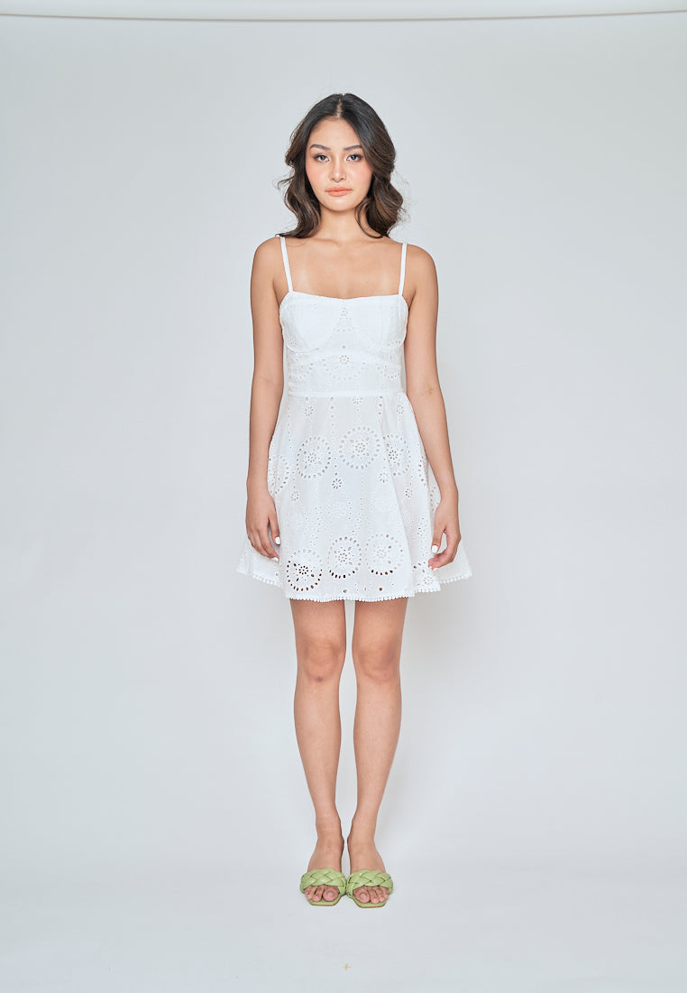 Ailey White Eyelet Sleeveless Mini Dress