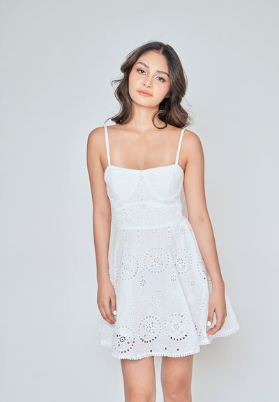 Ailey White Eyelet Sleeveless Mini Dress