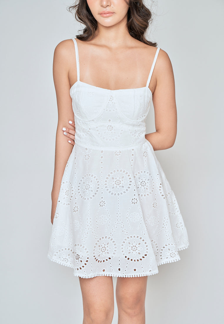 Ailey White Eyelet Sleeveless Mini Dress