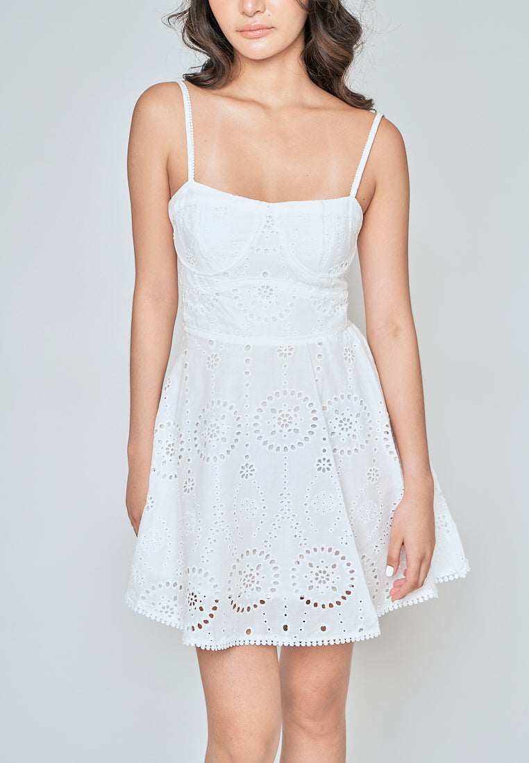Ailey White Eyelet Sleeveless Mini Dress