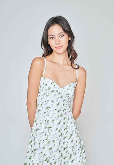 Brigette Green Floral Print Shaped Bust Sleeveless Mini Dress