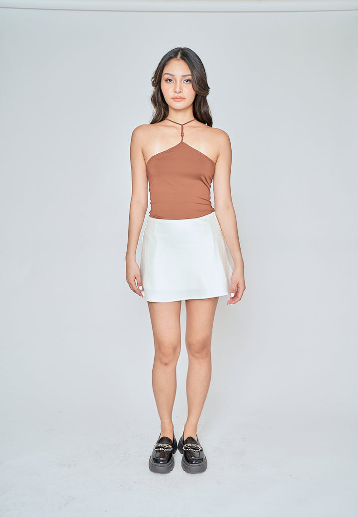 Ashby Brown Sleeveless Halter Strap Open Back Bodysuit