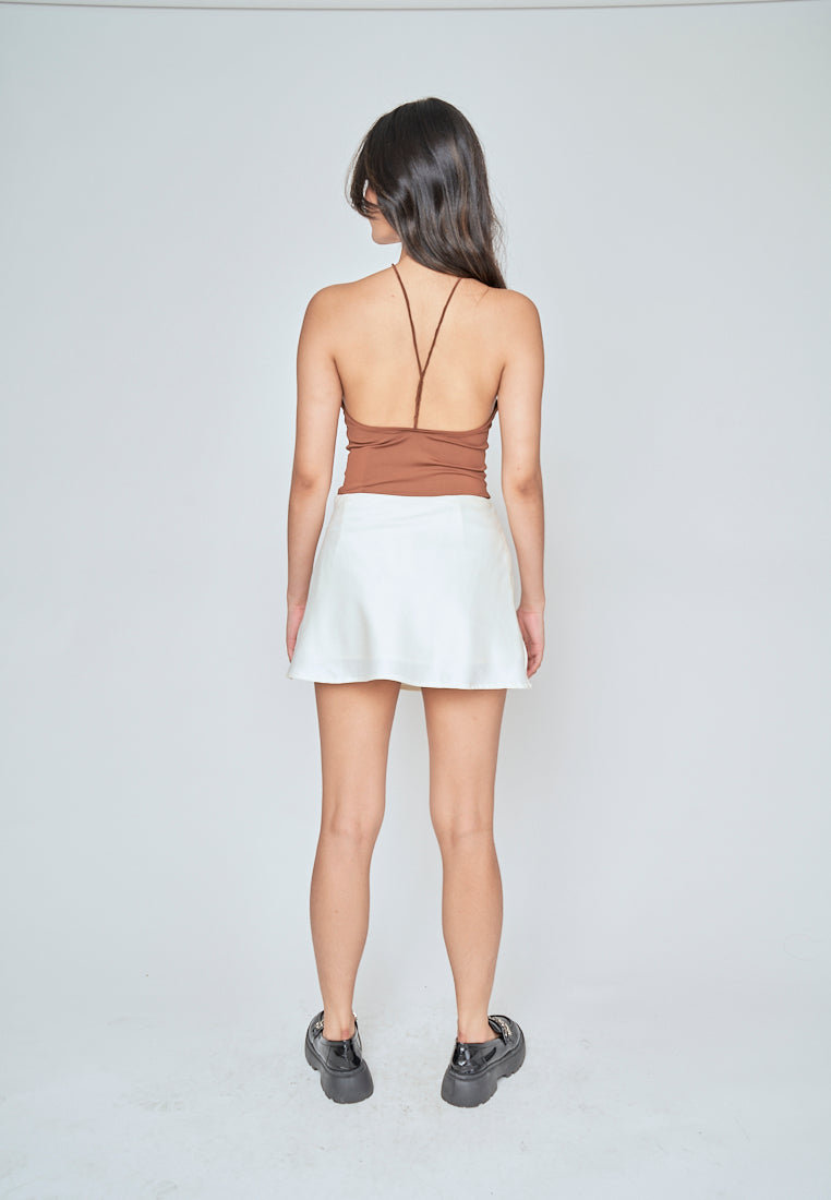 Ashby Brown Sleeveless Halter Strap Open Back Bodysuit
