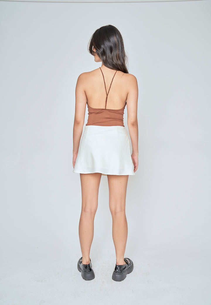 Ashby Brown Sleeveless Halter Strap Open Back Bodysuit