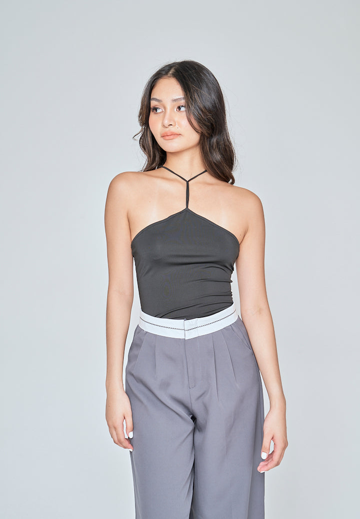 Ashby Black Sleeveless Halter Strap Open Back Bodysuit