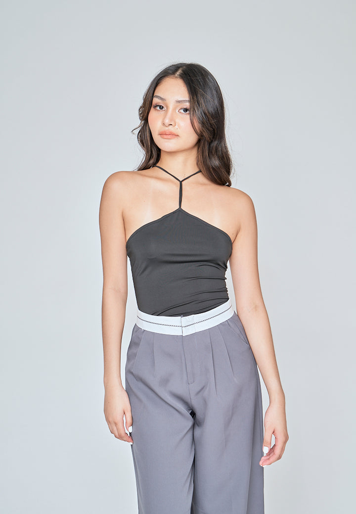 Ashby Black Sleeveless Halter Strap Open Back Bodysuit