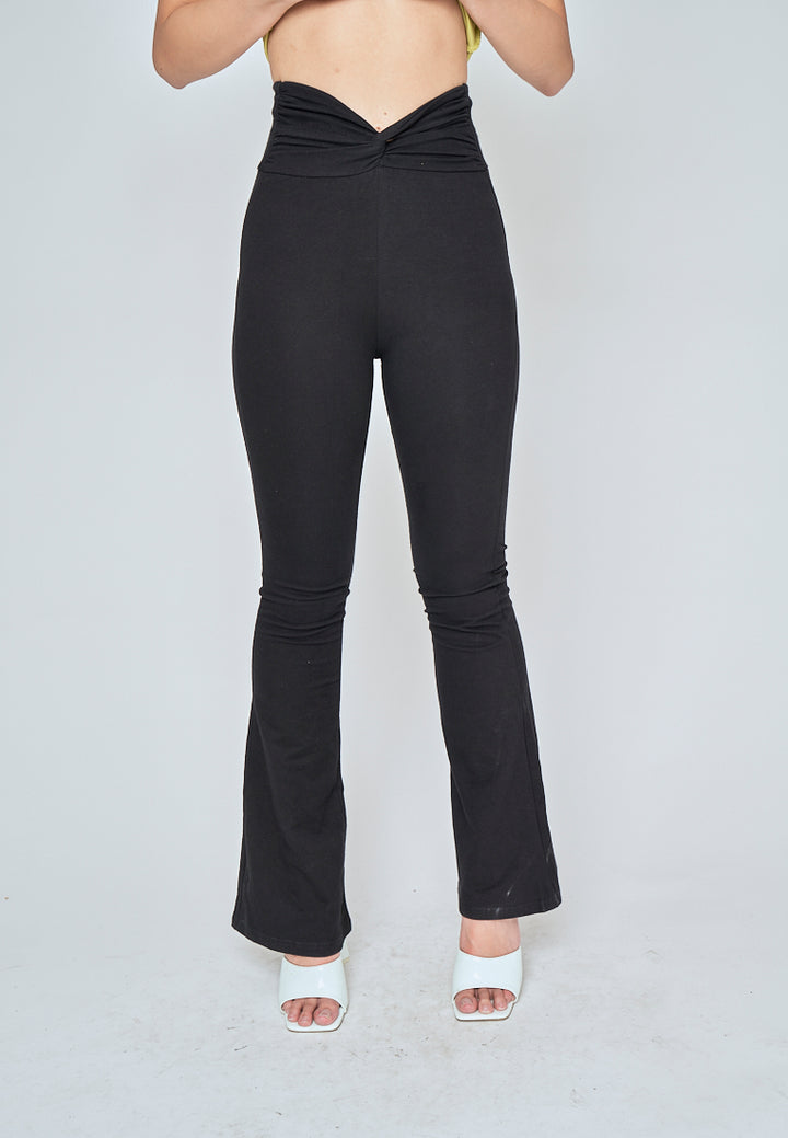 Hamisi Black High Waist Twist Front Flare Pants