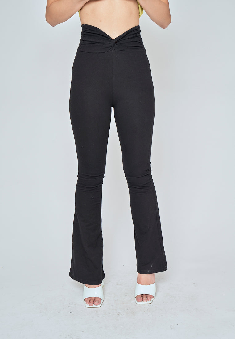 Hamisi Black High Waist Twist Front Flare Pants