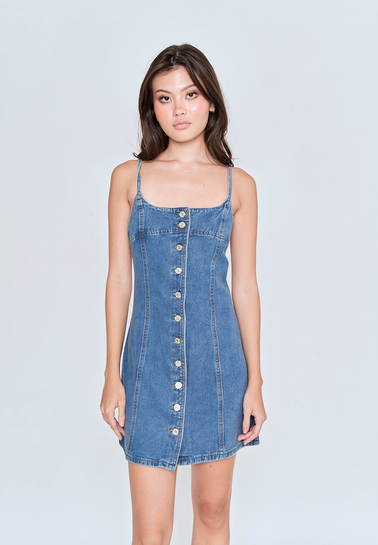 Kassidy Blue Denim Sleeveless Button Down Mini Dress