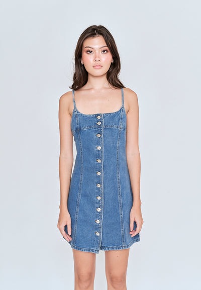 Kassidy Blue Denim Sleeveless Button Down Mini Dress