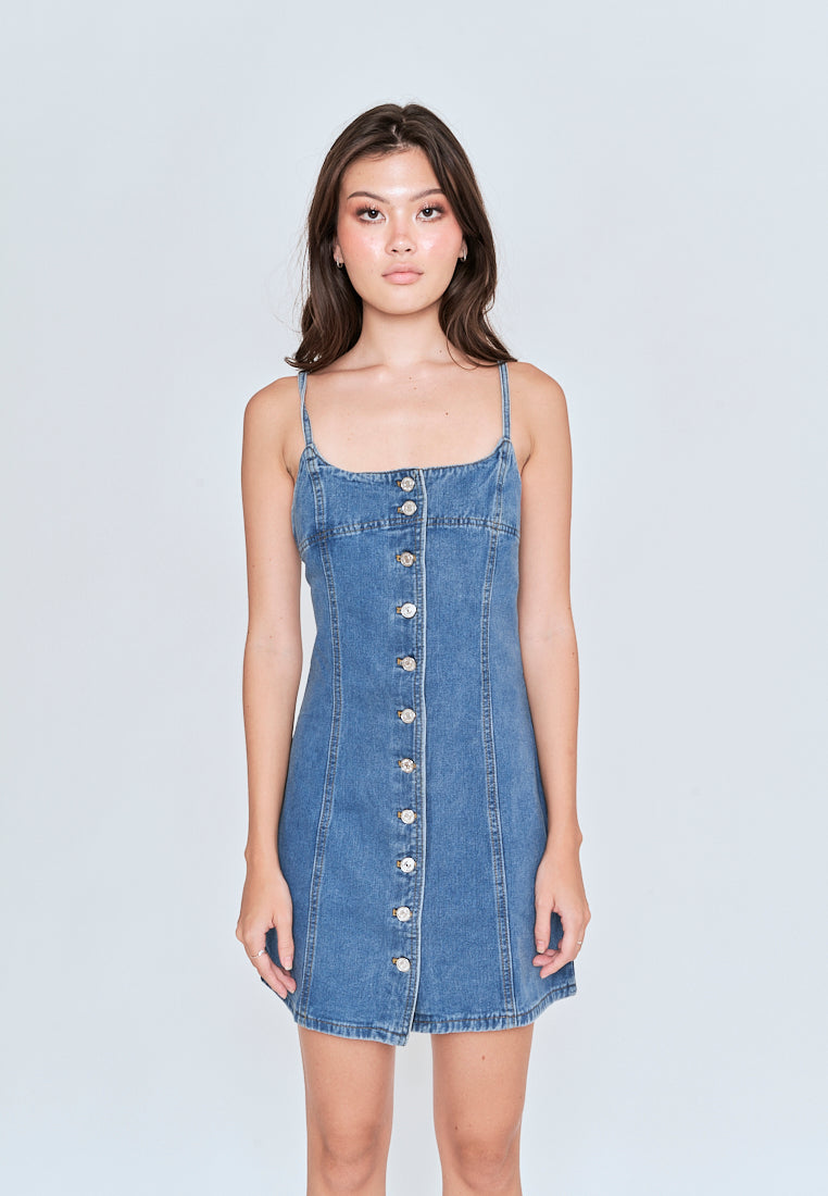 Kassidy Blue Denim Sleeveless Button Down Mini Dress