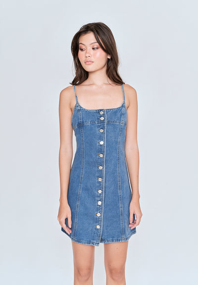 Kassidy Blue Denim Sleeveless Button Down Mini Dress
