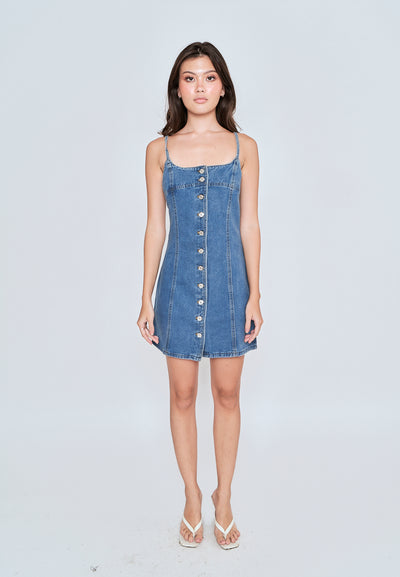 Kassidy Blue Denim Sleeveless Button Down Mini Dress