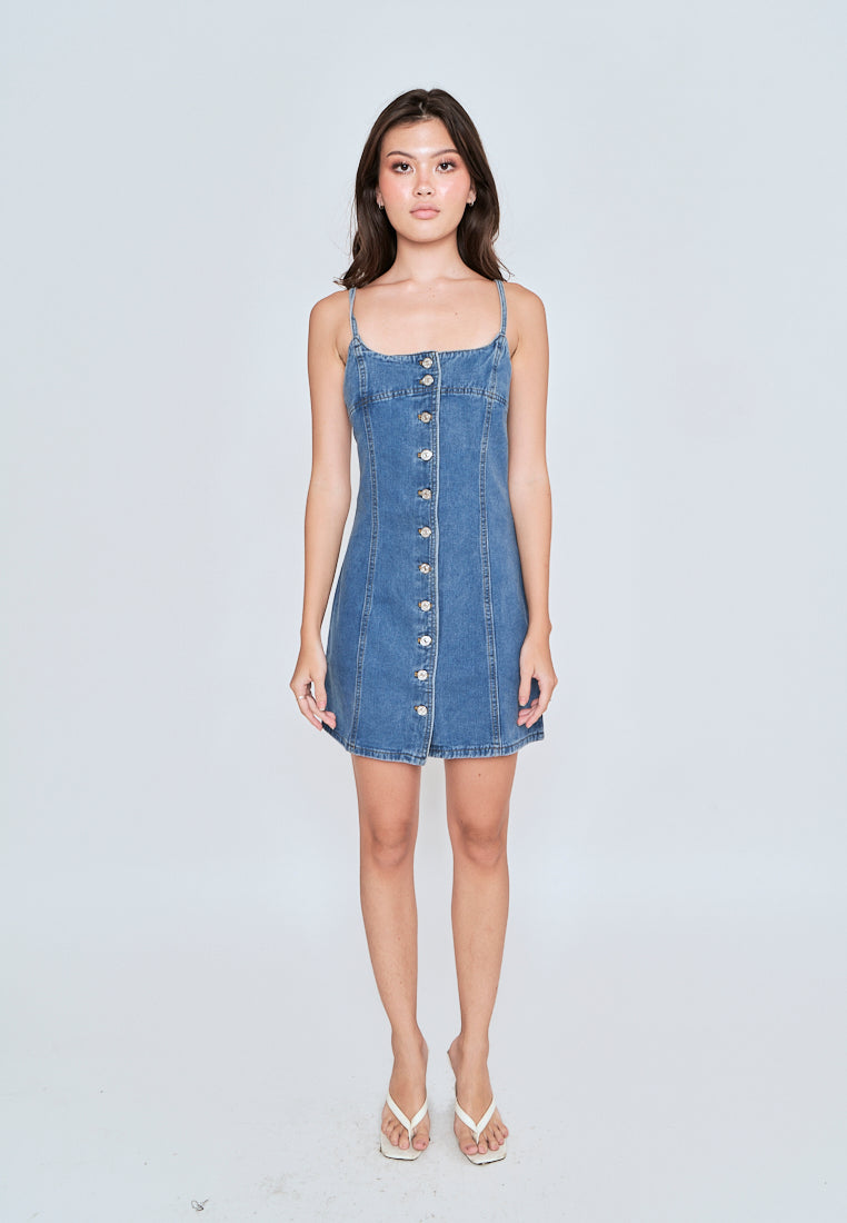 Kassidy Blue Denim Sleeveless Button Down Mini Dress