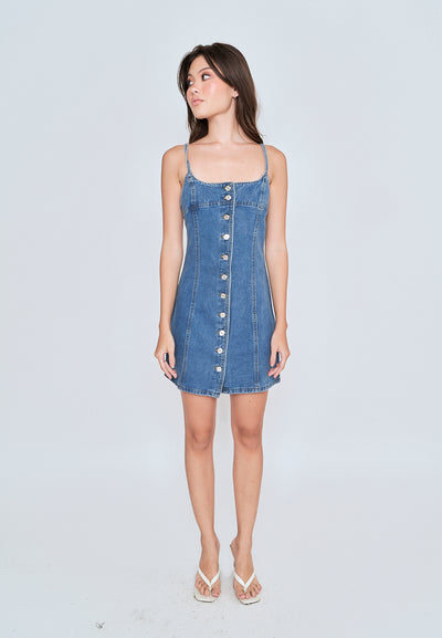Kassidy Blue Denim Sleeveless Button Down Mini Dress