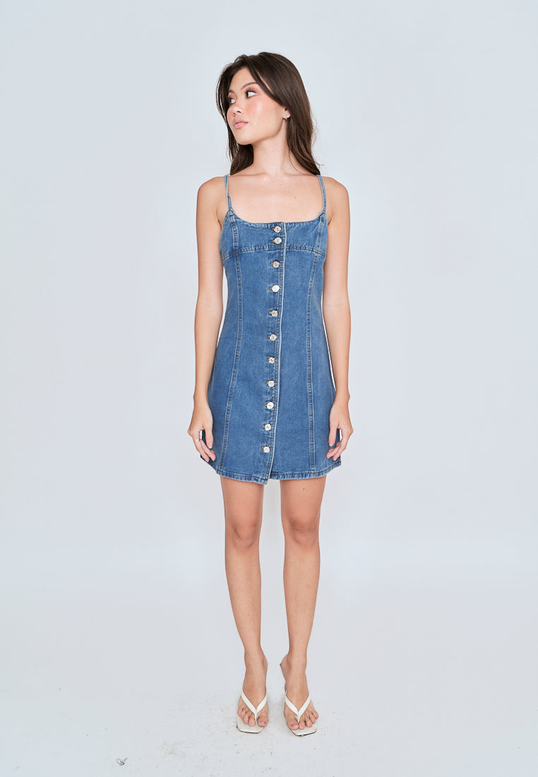 Kassidy Blue Denim Sleeveless Button Down Mini Dress