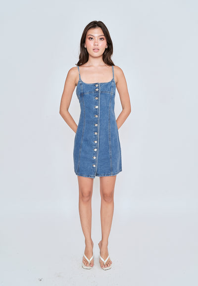 Kassidy Blue Denim Sleeveless Button Down Mini Dress