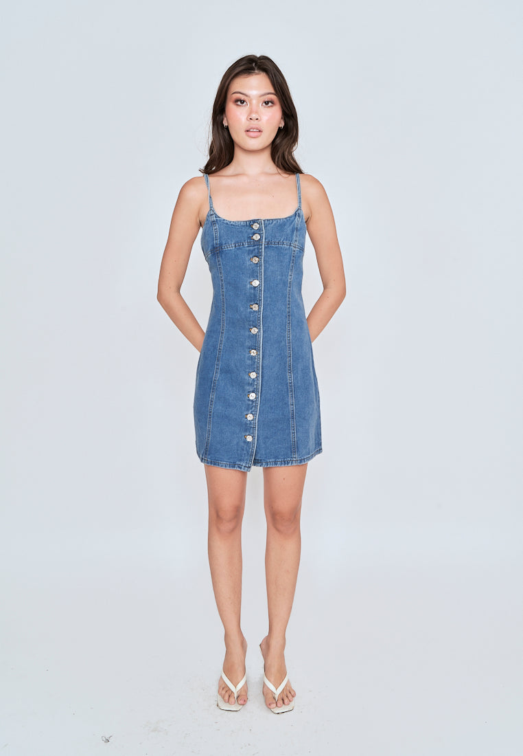 Kassidy Blue Denim Sleeveless Button Down Mini Dress