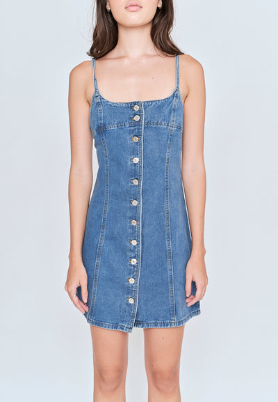 Kassidy Blue Denim Sleeveless Button Down Mini Dress