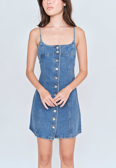 Kassidy Blue Denim Sleeveless Button Down Mini Dress