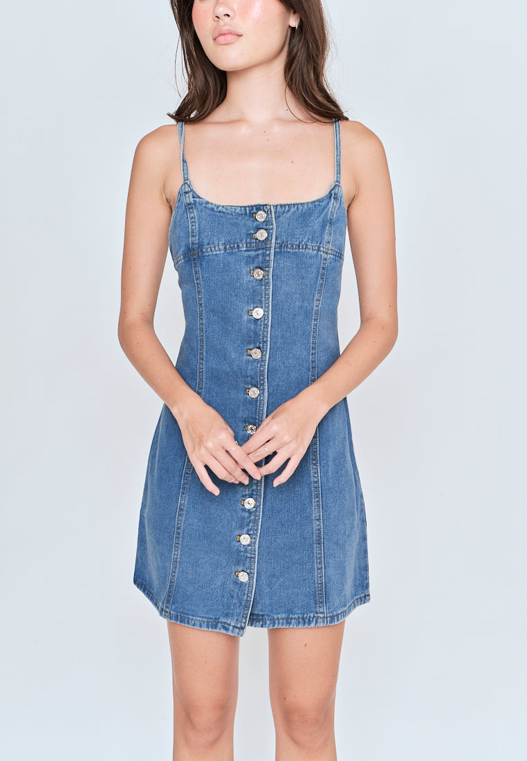 Kassidy Blue Denim Sleeveless Button Down Mini Dress