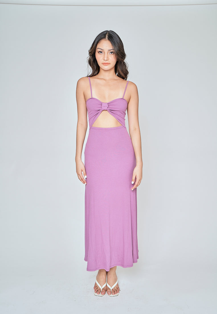 Cianne Purple Knitted Basic Scoop Neck Sleeveless Thin Strap Maxi Dress