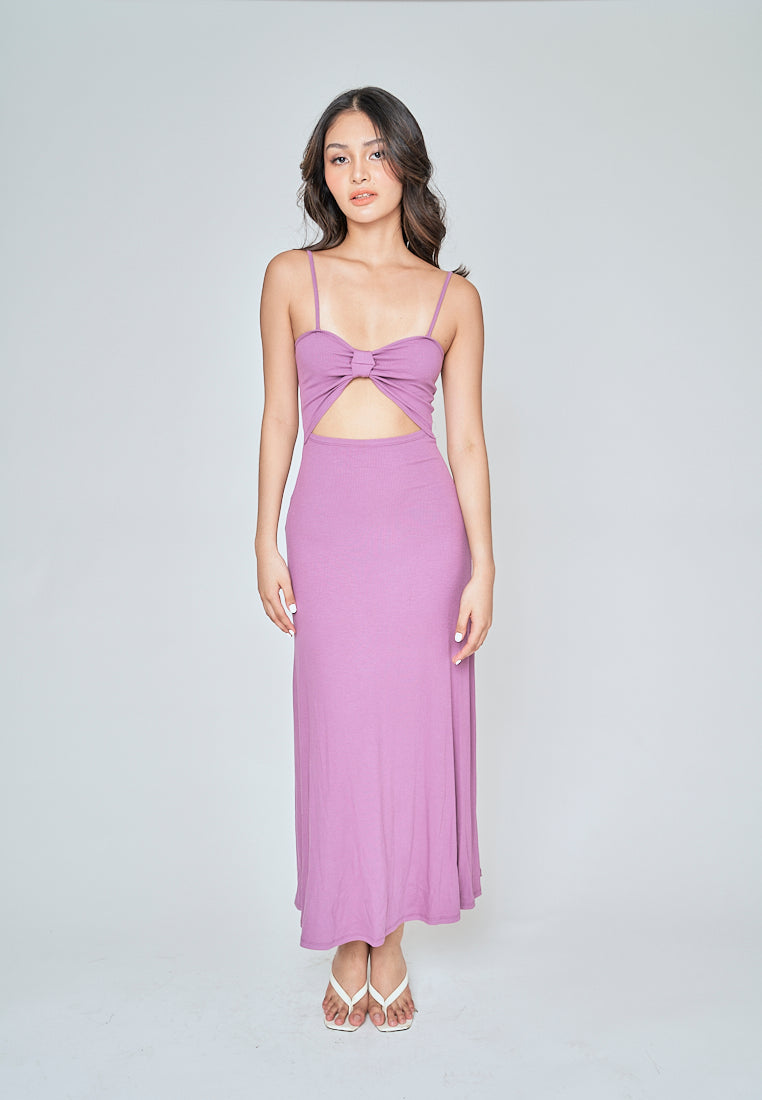 Cianne Purple Knitted Basic Scoop Neck Sleeveless Thin Strap Maxi Dress
