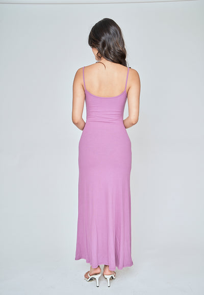 Cianne Purple Knitted Basic Scoop Neck Sleeveless Thin Strap Maxi Dress