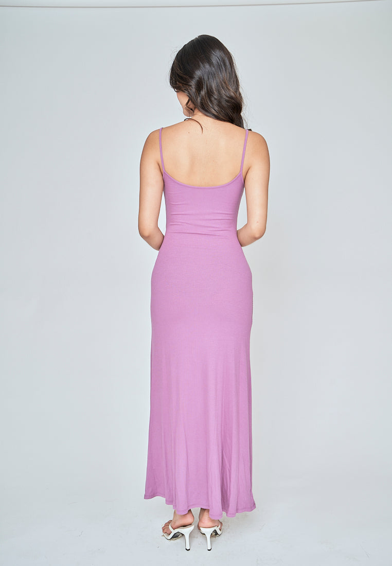 Cianne Purple Knitted Basic Scoop Neck Sleeveless Thin Strap Maxi Dress