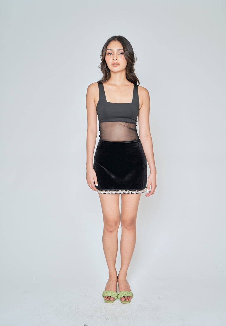 Adara Black Rhinestones Mini Skirt