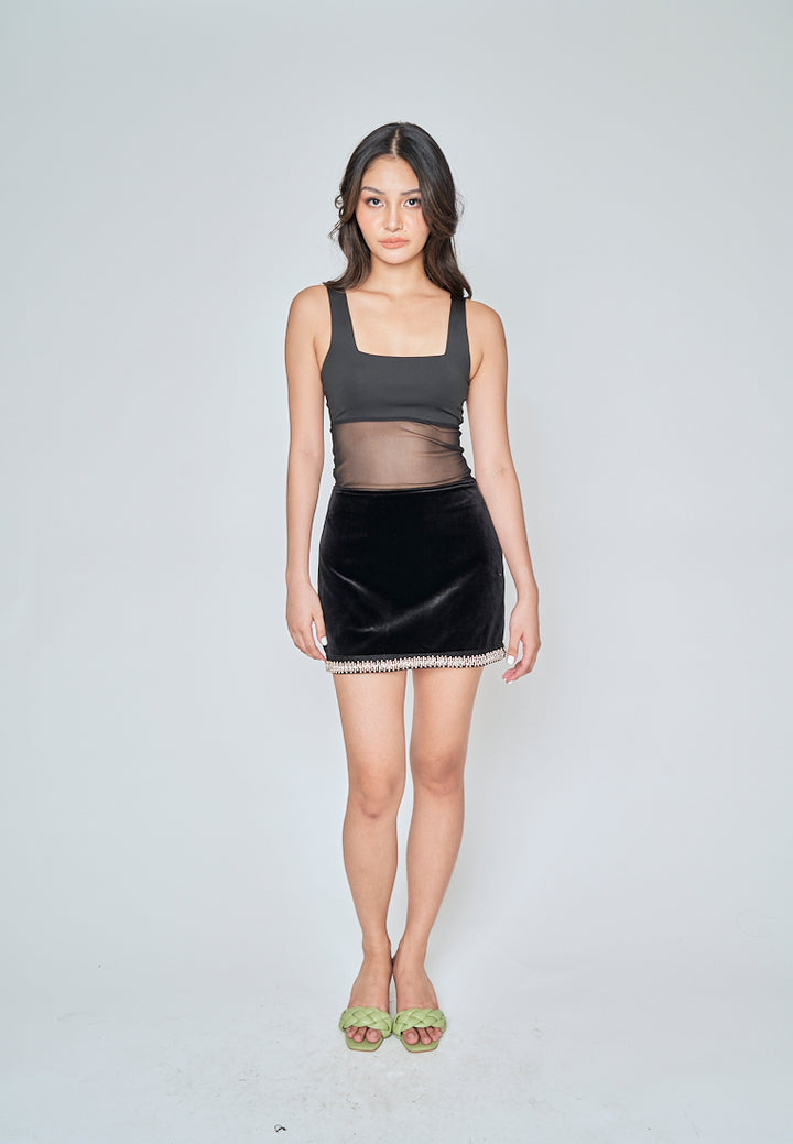Adara Black Rhinestones Mini Skirt