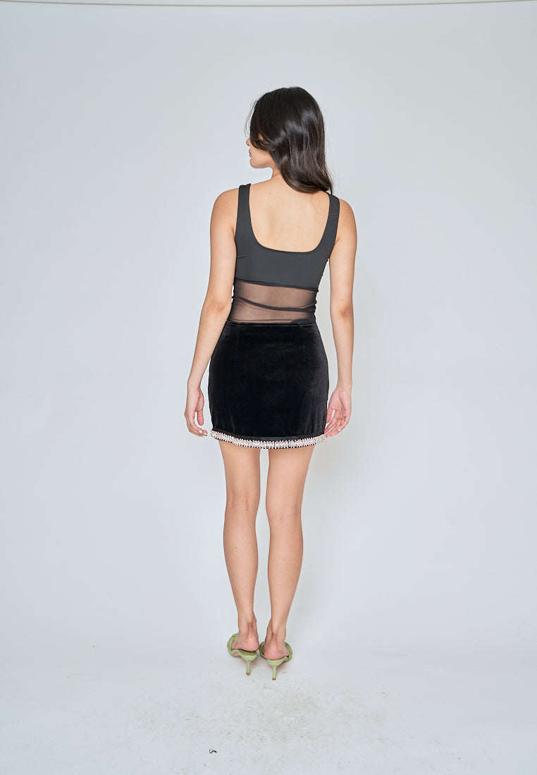 Adara Black Rhinestones Mini Skirt